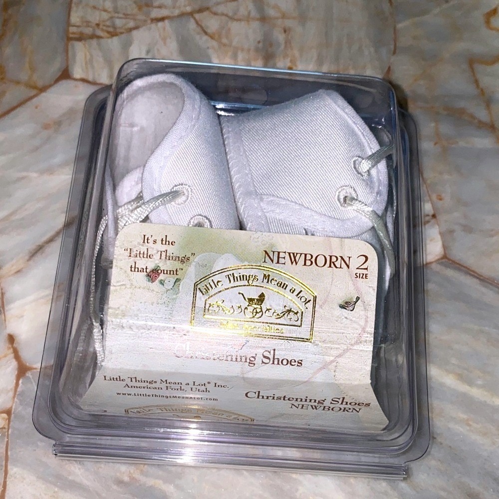 Little Things Mean a Lot White Christening Shoes Newborn Size 2 5GBBASH